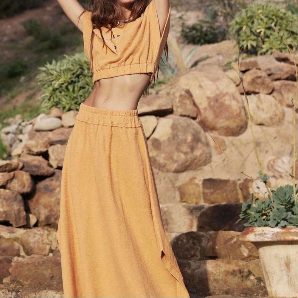 Elegant Tan Maxi Skirt and top (set)